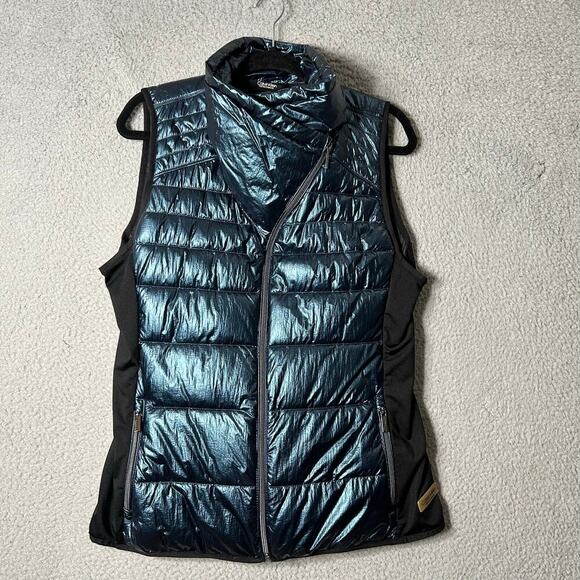 Calvin Klein Vest Womens L Blue Metallic Funnel Neck Puffer Repellent Full Zip - Picture 1 of 11